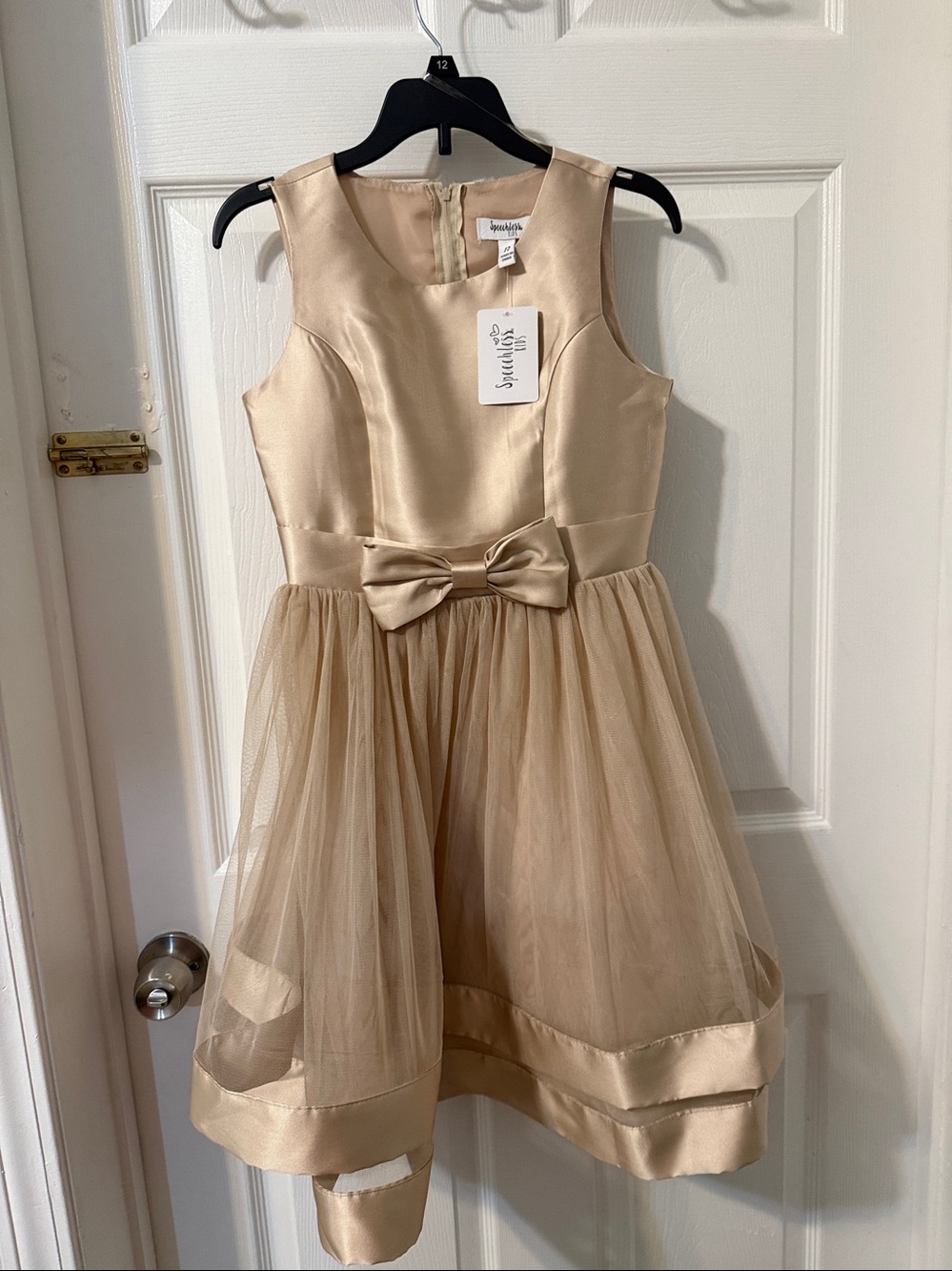 Speechless Gold Satin & Tulle Bow-Front Formal Dress